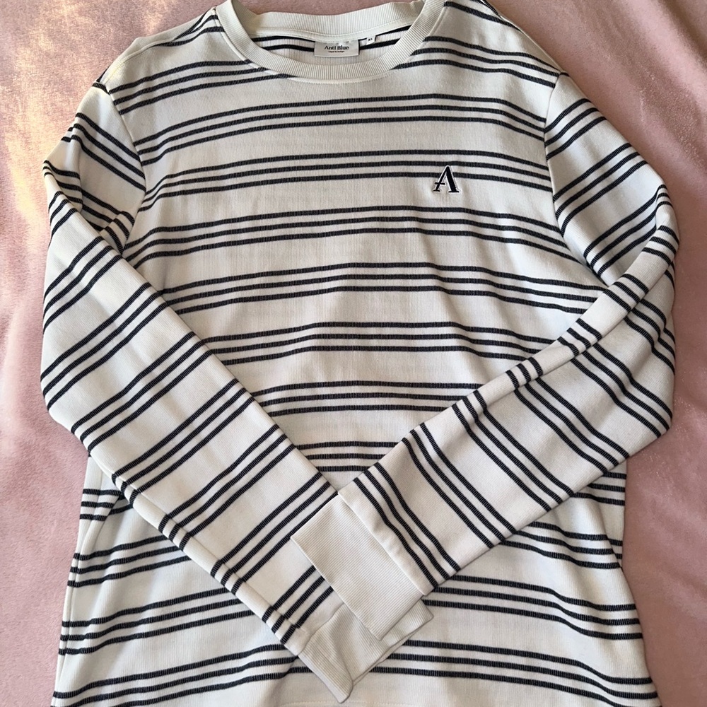 Anti Blue Striped Crewneck Sweater - Black and White